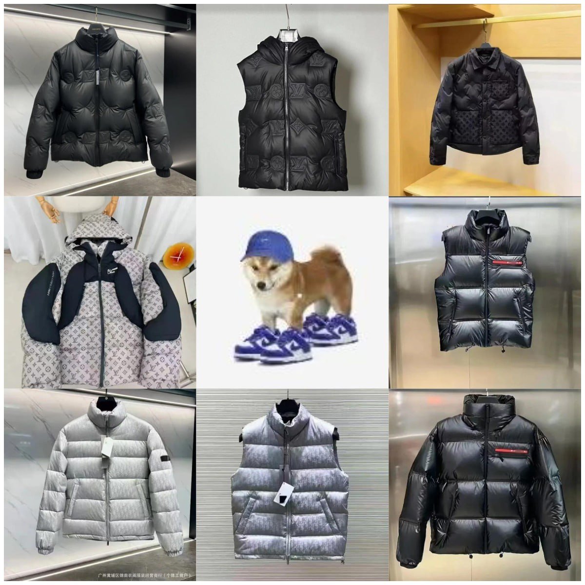 Louis Vuitton Monogram Down Jacket, Dior Oblique Puffer Vest, Ralph Lauren Black Puffer Jacket