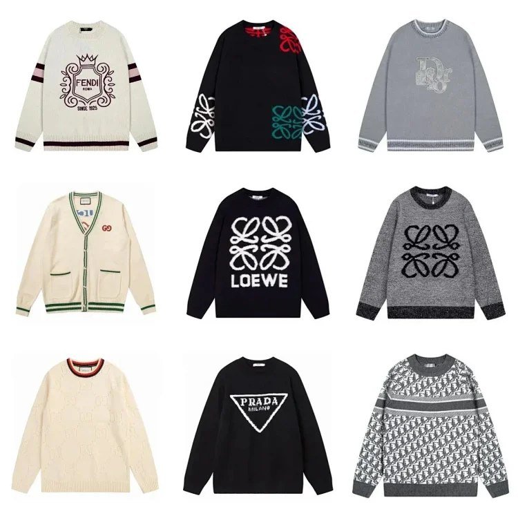 Loewe Anagram / Fendi Crest / Dior Oblique / Prada Triangle / Gucci GG Knit Round Neck Warm Sweaters