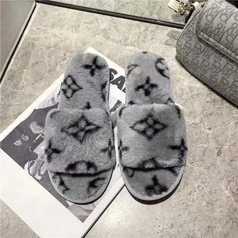 Louis Vuitton Monogram Faux Fur Slippers