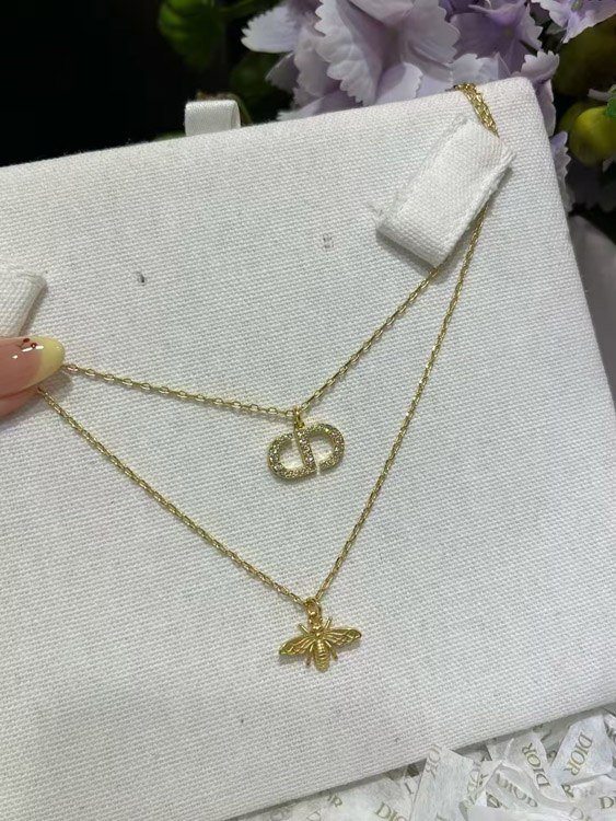 Dior CD Icon & Bee Pendant Double Layer Necklace