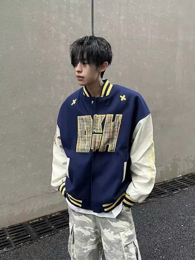 DKH Letter Embroidery Varsity Jacket