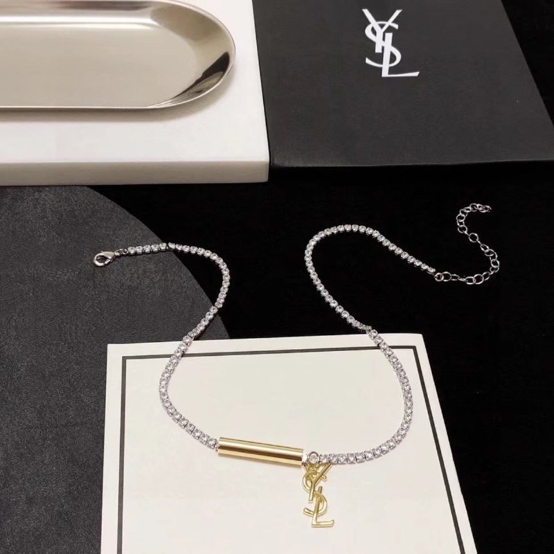 Saint Laurent Monogram Crystal Chain Necklace